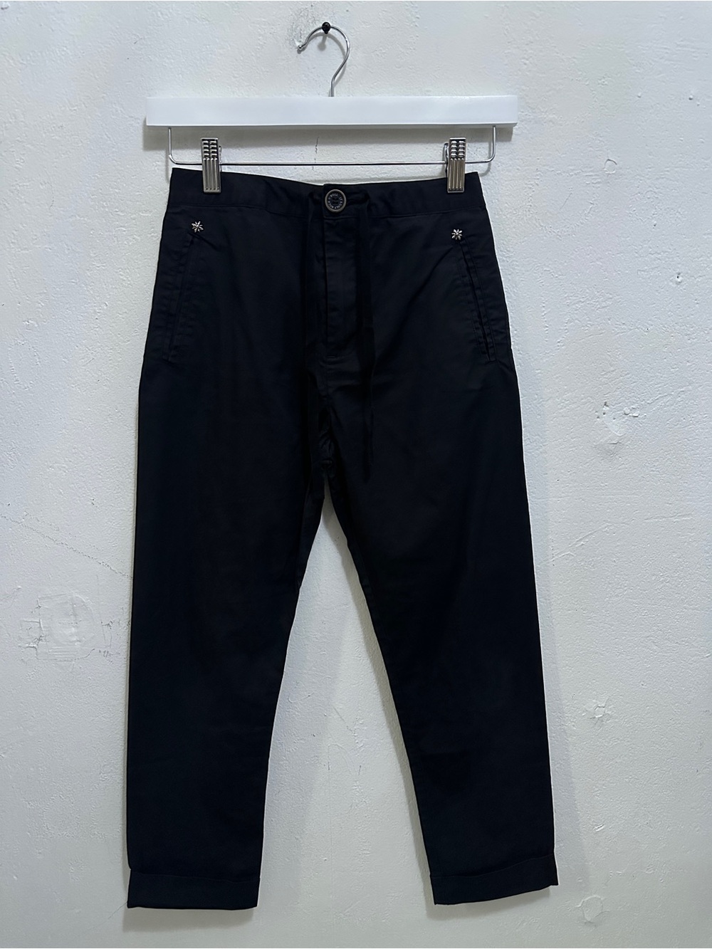 John Richmond Black Cropped Cuffed Pants Embellished Pocket XS Women’s 24 waist